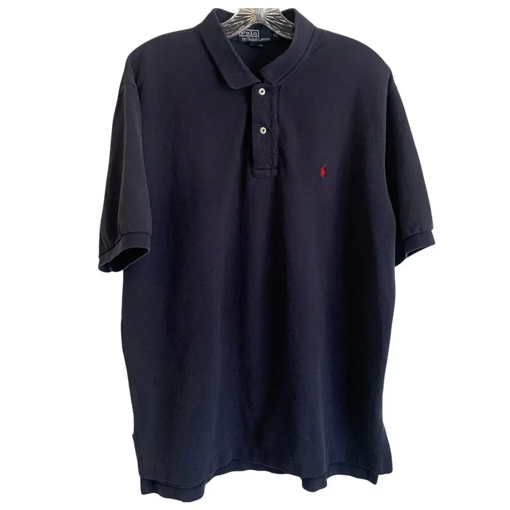 Polo Ralph Lauren Mens XL Navy Blue Short Sleeve Cotton Knit Polo Shirt READ